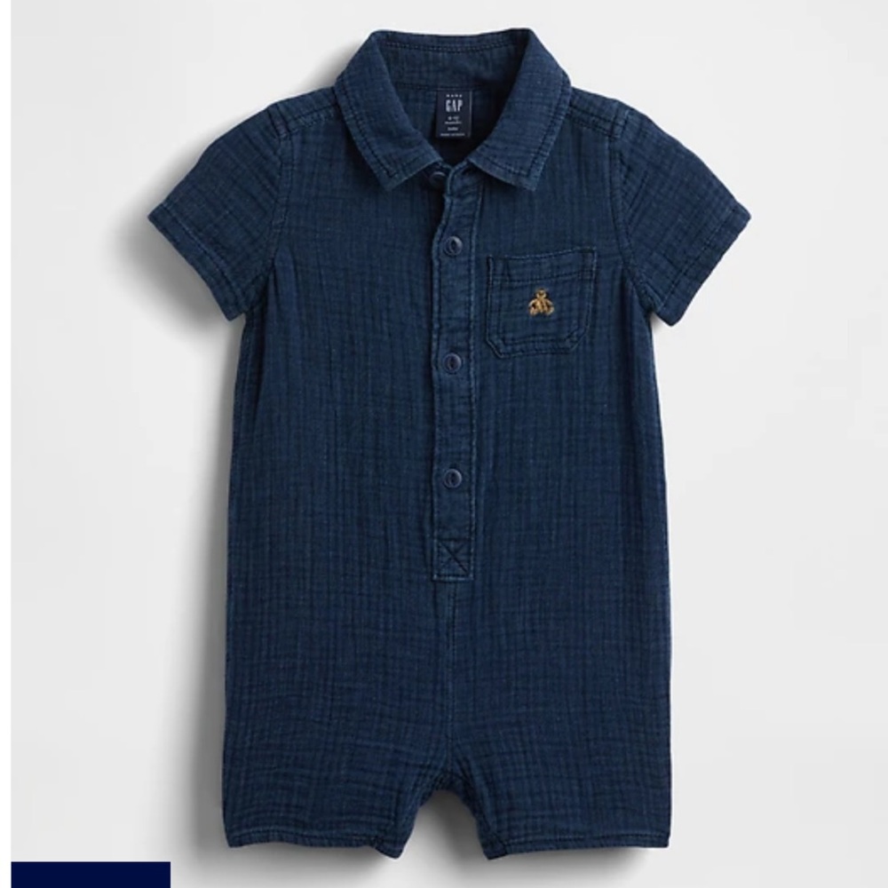 GAP Baby Crinkle Gauze Pocket Shorty One-Piece Indigo 0-3mo.